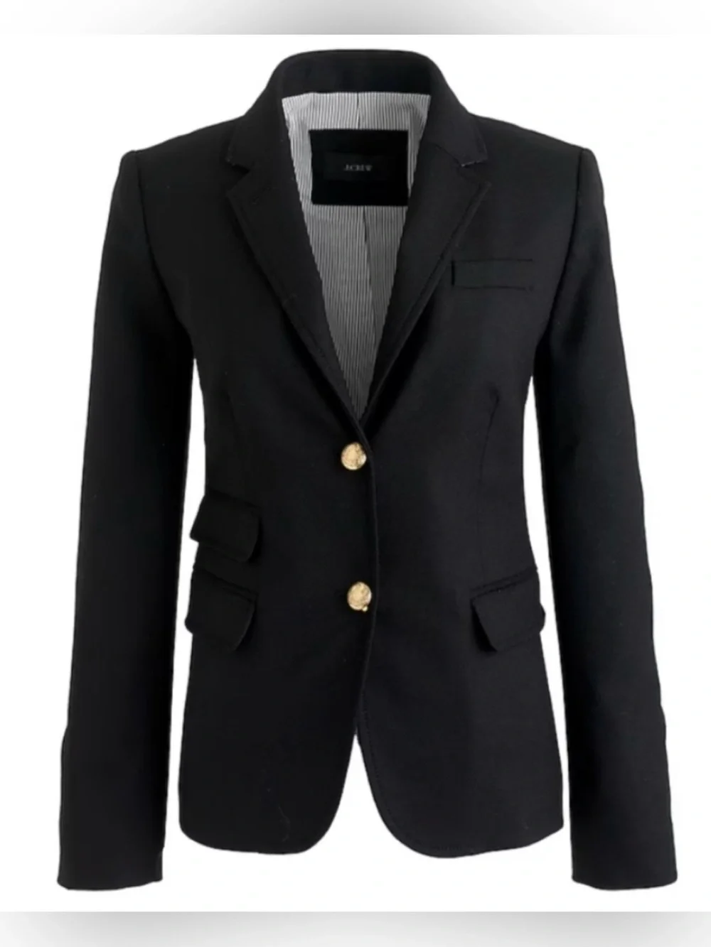 J.Crew Schoolboy Blazer Black Wool with Gold Crest Buttons Size 6
